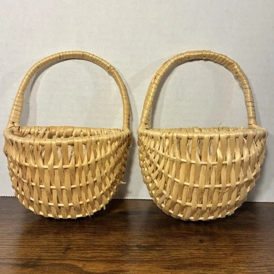 2 Basket Straw Wicker Woven with Handle Wall Mounted Hanging Basket Crafts Decor - Image 1 of 4