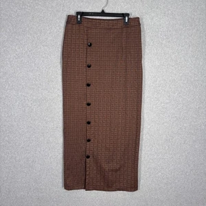 Zora Skirt XL Plaid Maxi Stretch Pencil Secretary Academia Neutral 50s 60s 70s - Picture 1 of 11
