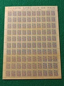 FEUILLE COMPLETE - TICKETS SPECIAUX DE 100 gr PAIN - JANVIER FEVRIER 1948 - Imagen 1 de 2