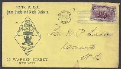 NEW YORK CITY ~ TONK & CO., PIANO STOOLS & MUSIC CABINETS~ILLUS. AD COVER 1893 - Image 1 of 2
