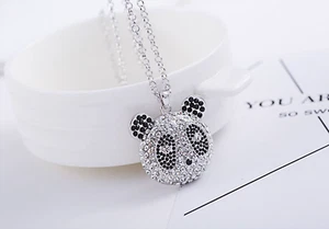 Animal Panda Black and Clear Swarovski Elements Crystal 25" Long Chain Necklace - Picture 1 of 5
