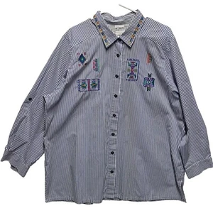 Koret Francisca Top Damen 22 Langarmshirt mit Knopfleiste blau Streifen Stickerei - Bild 1 von 10