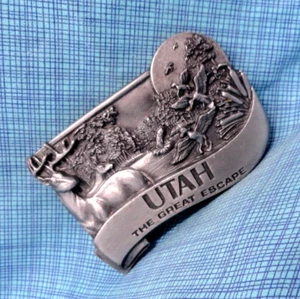 Utah The Great Escape Belt Buckle Sportsman Wildlife Vtg 80s Bergamot .QRT213 - Picture 1 of 9