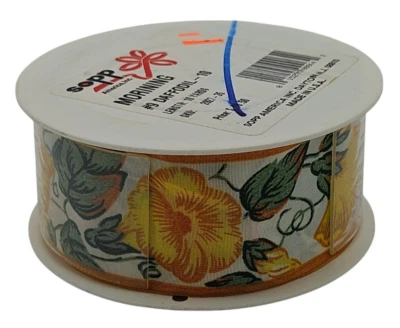 Vintage Ribbon Cottage Core 80s 90s Novelty Floral Print Fabric 10 Yds Daffodil - Image 1 of 4