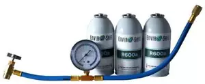 R600a, R-600a Refrigerant, 3 cans & gauge kit Enviro-Safe #8056