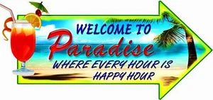 WELCOME TO PARADISE Wall Decal HAPPY HOUR, BEACH HOUSE REMOVEABLE CANVAS - Picture 1 of 1