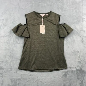 TED BAKER Bluse Damen 4 L groß gold funkelndes Oberteil Stretch kalter Schulterärmel - Bild 1 von 12