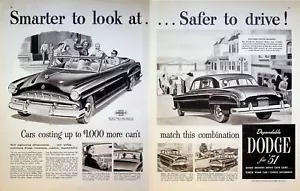 1951 Dodge Convertible & 4-Door Sedan 50s 2-Page Print Ad Smart Look Safer Drive - Picture 1 of 3