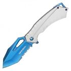Spring-Assist Folding Knife | 3.5in. Blue Steel Blade Heavy Duty EDC Silver