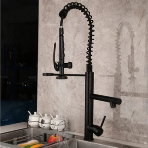 Miscelatore lavabo cucina 27,6'' rubinetto estraibile girevole nero montato a ponte - Foto 1 di 11