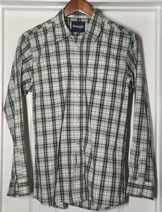 Wrangler Western LS Shirt Youth Boys XL Green Plaid Pearl Snap Cowboy Rodeo - Picture 1 of 6