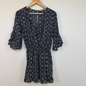 Abercrombie & Fitch Women's Bell Sleeve V Neck Ruffle Romper Viscose Navy Size M - Picture 1 of 12