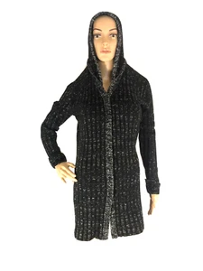 Misdemeanor Hoodie Sweater Woman’s Size Small Black Sparkles Button Tye - Picture 1 of 10