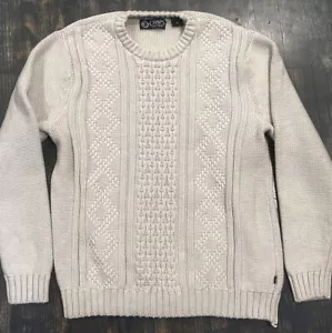 VINTAGE CHAPS Ralph Lauren Cream Sweater MEDIUM Cable Chunky Knit Fisherman - Picture 1 of 8
