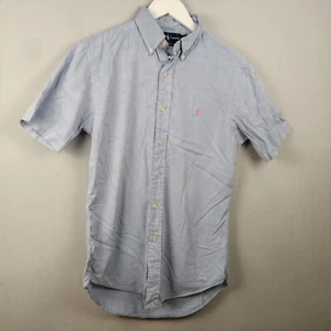 Ralph Lauren Shirt Mens Small Blue Striped Cotton Short Sleeve Custom Fit Casual - Picture 1 of 7
