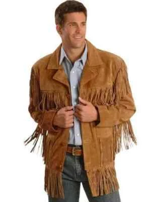Men Western Cowboy Suede Fringe Jacket Native American Fringe Leather Jacket - Image 1 of 4