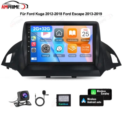 AMPRIME Radio de coche para Ford Kuga 2013-2015 C-Max 2011-2015 Android GPS NAVI CarPlay + cámara