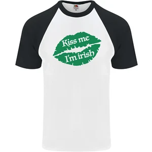 Kiss Me Im Irish St Patricks Day Mens S/S Baseball T-Shirt - Picture 1 of 36