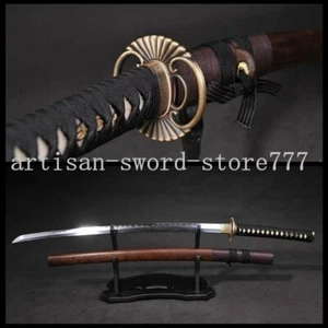 SPADA SAMURAI KATANA FATTA A MANO ARGILLA TEMPERATA PIEGATA ACCIAIO GIAPPONESE - Foto 1 di 12