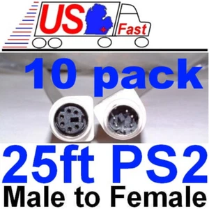 Lot10 25ft PS2 6pin DIN Male~Female Extension Cable/Cord/Wire Mouse/Keyboard/KVM - Picture 1 of 2