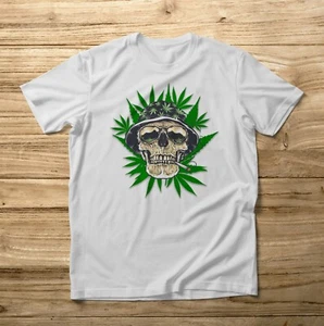 T-Shirt Smoke Marijuana Rauch Schädel Geschenk Idea Unisex Blätter - Bild 1 von 2