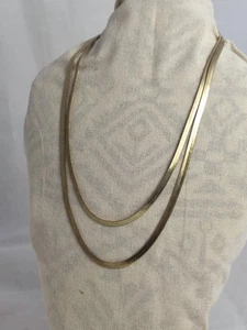 VINTAGE HERRINGBONE NECKLACE DOUBLE STRAND FLAT GOLD PLATED LOBSTER FASTENING - Picture 1 of 4
