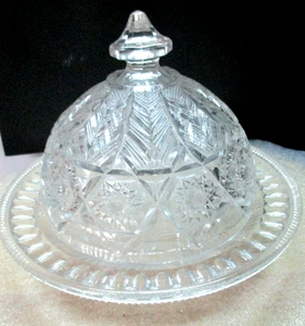 Covered Butter Dish Imperial Glass ? COSMOS Hobstar and Flower 7" base - Picture 1 of 6