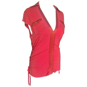 Karen Millen Y2K orange Seidenbesatz Schnürtop UK 14 tiefer Ausschnitt Vintage 2000er - Bild 1 von 8