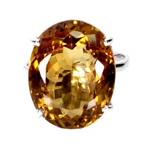 925 Sterling Silver Ring Oval Citrine 28ct Handmade Natural Gemstone Size 8 - Picture 1 of 14