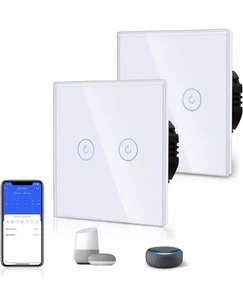 BSEED Smart Lichtschalter, Alexa, Google Home, 2 Gang Touch Schalter, 2 Wege, App, 2er Pack - Bild 1 von 8