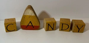 Halloween CANDY Wood Blocks Shelf Sitters 5 Blocks Candy Corn “A” Rustic - Picture 1 of 5