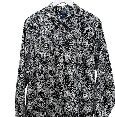 Camisa para mujer CHAPS talla grande 3X negra blanca cachemira algodón abotonada top sin planchar Foto 1 de 4