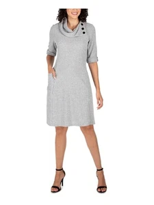 SIGNATURE BY ROBBIE BEE Womens Gray Button 3/4 Sleeve Sweater Dress S - Picture 1 of 11