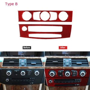 Red Carbon Fiber CD Control Panel Cover Trim For BMW 5 Series E60 2008-10 Type B - Foto 1 di 12