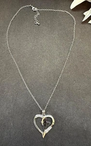 Silvertone Heart and Cross Pendant Clear Crystal Accents - Picture 1 of 5