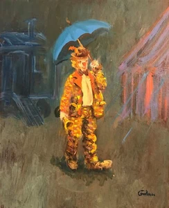 ORIGINAL LEON GOODMAN "The Clown" circus acrobat clowns arts show OIL PAINTING - Picture 1 of 2