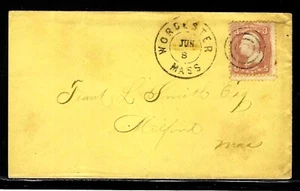 1861/67 WORCESTER MA DOUBLE RING & TARGET CANCEL TO MILFORD MA - Picture 1 of 2