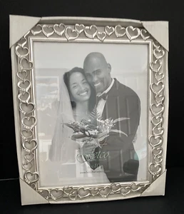 Brand New - Fetco Silver Picture Frame Hearts And Crystals 8" x 10" Photo - Picture 1 of 5