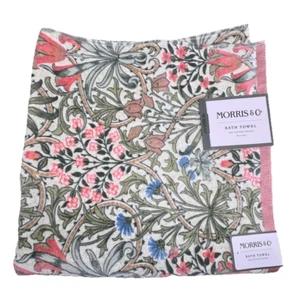 2 Pc William Morris Woodland Weeds Floral Velour Bath Towel Set Green Coral Blue - Picture 1 of 8