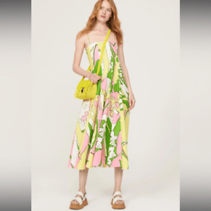 S/W/F Panelowa sukienka midi Damska XS Tropikalne wakacje Różowa Zielona Lato Kolorowa