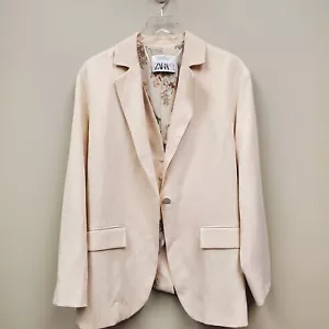 Zara Business Karriere Büro Blazer Jacke Gr. M angenähte Weste Leinenmischung Satin - Bild 1 von 15