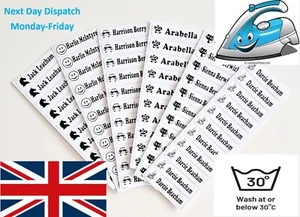 Personalised Iron On Name White Labels Tags School Uniform - Picture 1 of 7