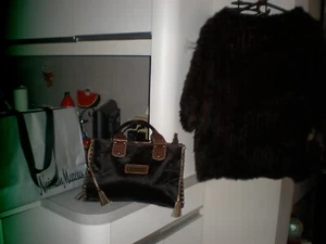 Adrienne Landau Knit Mink Poncho SIZE S/M BROWN MINK SWEATER + PONY HAIR PURSE - Picture 1 of 8