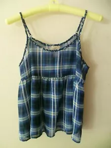 Eyelarh Women's Boat-Neck Sheer Size L Checker Blue Boho Halter Cami Tank Top - Picture 1 of 7