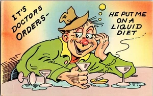 Postal Dieta Líquida It's Doctors Orders Humor Cómic Beber Humor - Imagen 1 de 2