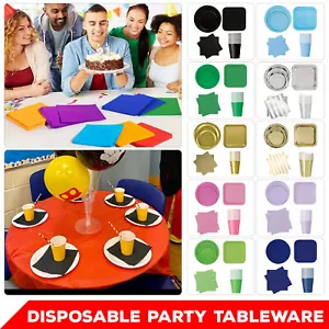 Party Tableware Set Plates Cups Napkins Disposable Paper Birthday Wedding 64-70x - Picture 1 of 23