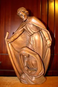 ANTIQUE 16" HAND CARVED WOOD NATIVITY SET SCENE HOLY FAMILY STATUE SCULPTURE - Picture 1 of 14
