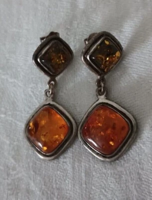 Aretes colgantes de plata de ley 925 ámbar báltico de 8,9 gramos Foto 1 de 4