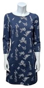 Vestido para damas BARBOUR azul marino blanco helecho floral manga 3/4 cambio mezcla de algodón Reino Unido 10 - Imagen 1 de 6