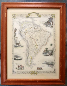 Antique JOHN TALLIS & Co. SOUTH AMERICA MAP - Original, Hand Colored 1800's - Picture 1 of 11